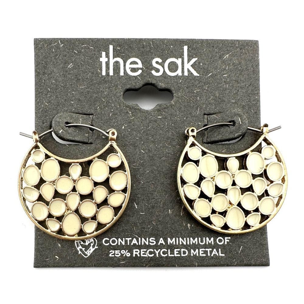 THE SAK Ivory Bubbles Round Gold Tone Modern Hoop Earrings NEW Recycled Metals